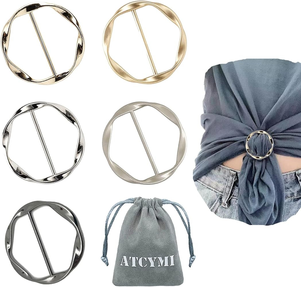 5PCS Silk Scarf Ring Clip T-shirt Tie Clips for Women Fashion Metal Round Circle Clip Buckle Clot... | Amazon (US)