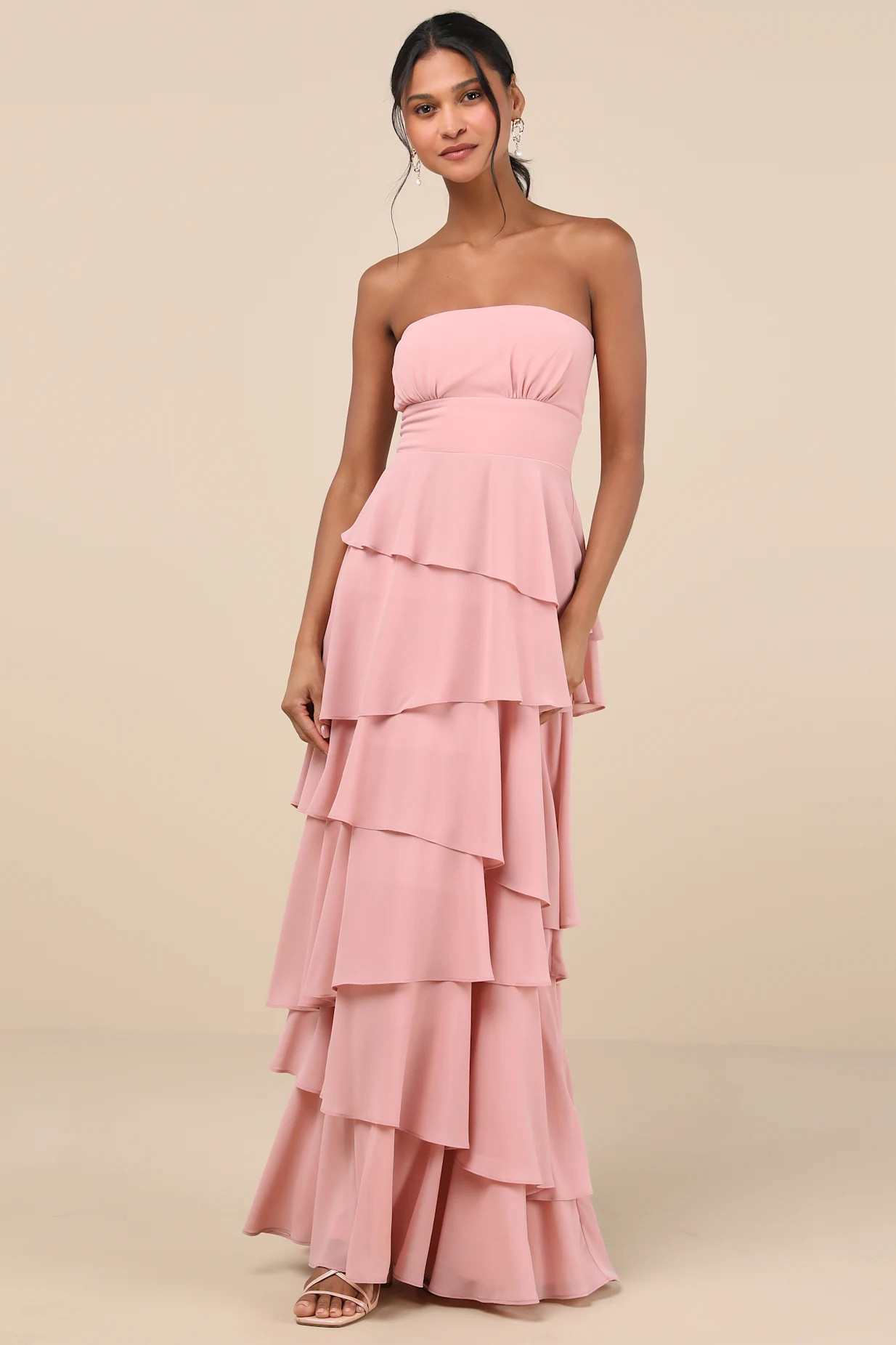 Gorgeous Essence Blush Strapless Tiered Maxi Dress | Lulus