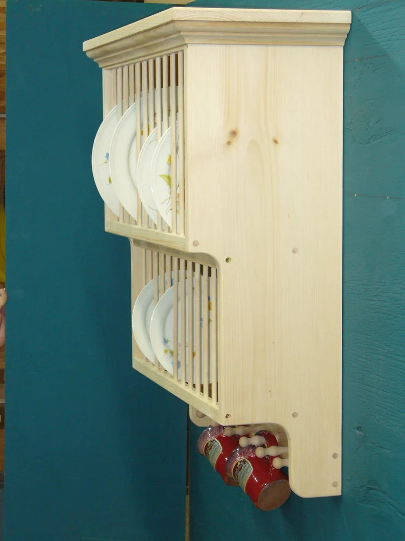 New 2 Tier Shaker Peg Crown Moulding Wood Cup Plate Dish Rack Kitchen Cabinet - Etsy | Etsy (US)