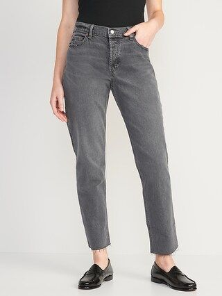 High-Waisted Button-Fly Slouchy Straight Cut-Off Gray Jeans for Women | Old Navy (US)
