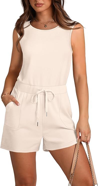 XIEERDUO Rompers For Women 2024 Spring Summer Vacation Outfits Sleeveless Shorts Jumpers Flowy Cu... | Amazon (US)