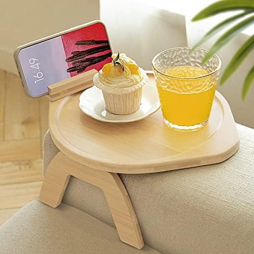 AUTODECO Sofa Tray Bamboo Armrest Table with 360° Rotatable Phone Holder Side Tables Couch Tray for  | Amazon (US)