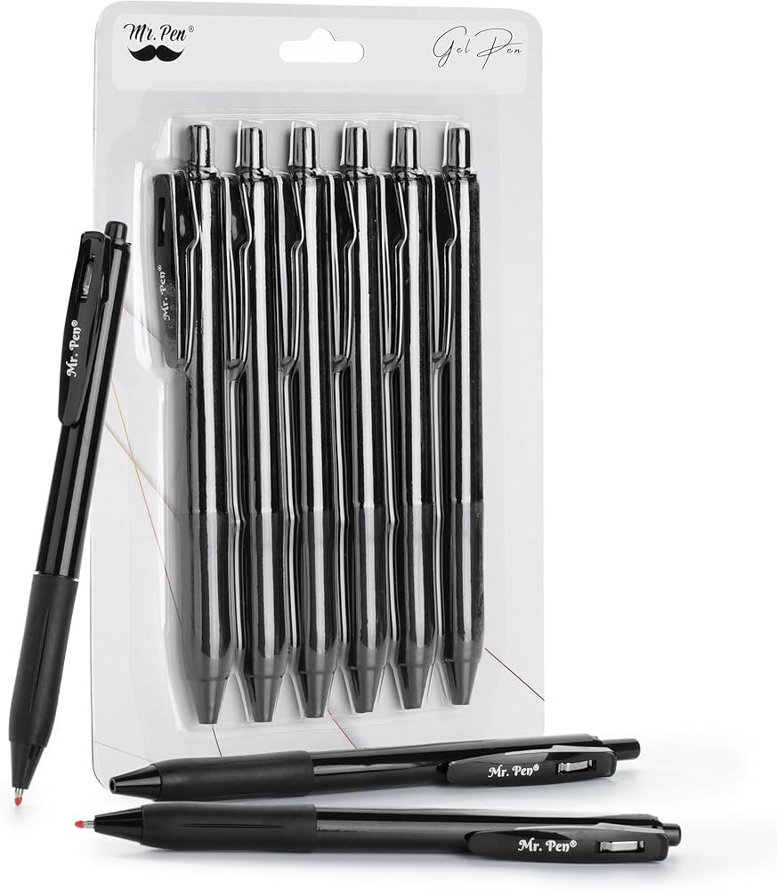 Mr. Pen- Pens, Black Gel Pens, 6 Pack, 0.7mm Fine Point, Fast Dry, Gel Ink Pens, Black Ink Pen, P... | Amazon (US)