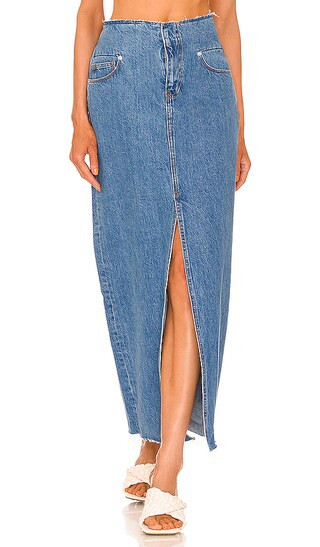 FRAME Cut Off Waist Maxi Skirt in Blue. - size 27 (also in 29) | Revolve Clothing (Global)