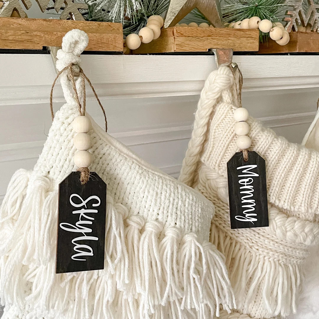 Personalized Black Stocking Name Tags // Farmhouse Style // - Etsy | Etsy (US)