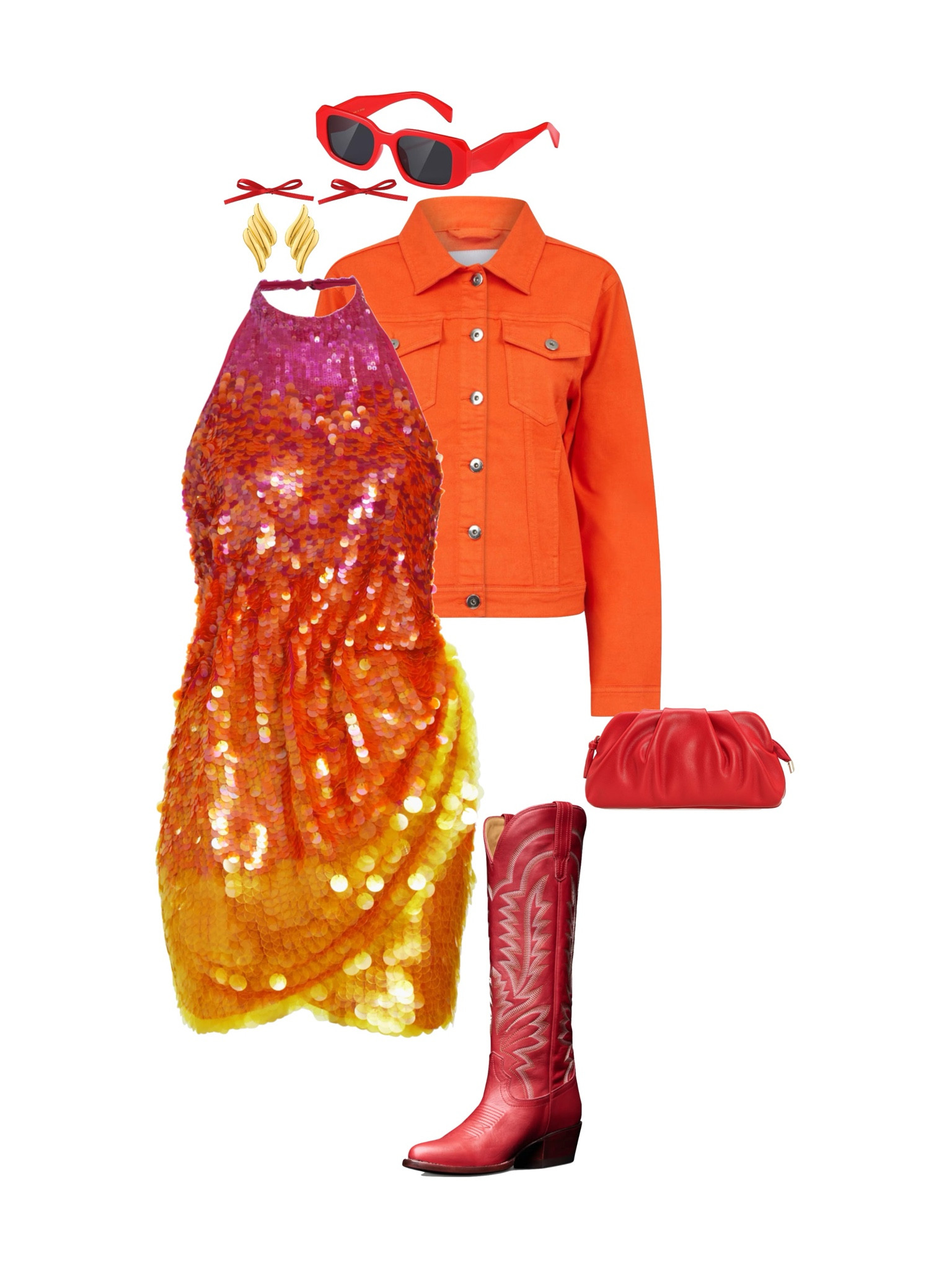 My client is going to Stagecoach and she needed some fun looks! She loved them so now you can shop them for yourself! 
.
On Friday there is a theme: Friday Flames. That is shades of red, orange, and gold! So pulled all those colors into this look and paired it with a ombréd dress! 

#LTKstyletip #LTKFestival #LTKSeasonal