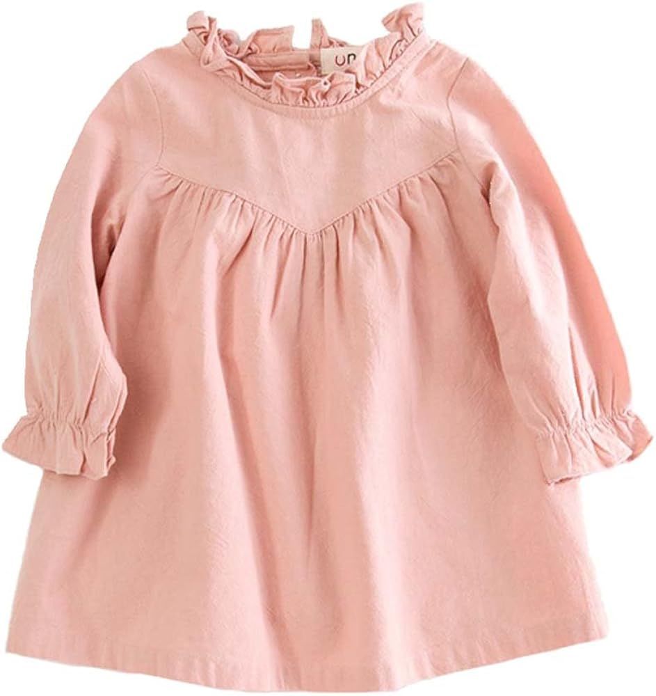 Girls Long Sleeve Shirt Dress Cotton Casual Skater Party Dress Toddler Girl Clothes 1-7 Years | Amazon (US)