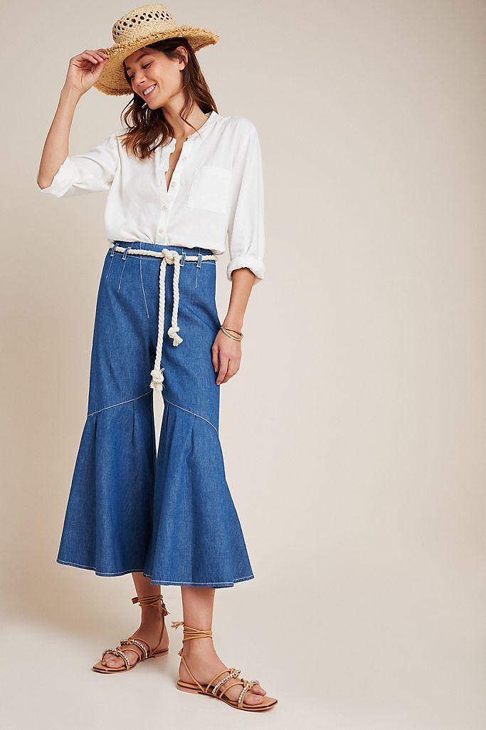 Pilcro Ruffled Hem Wide-Leg Jeans | Anthropologie (US)