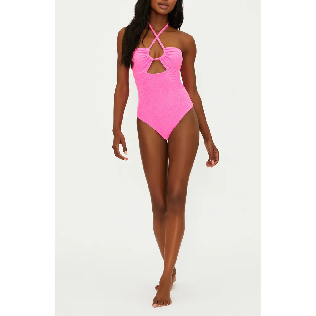Beach Riot Phoenix Halter One-Piece Swimsuit in Strawberry at Nordstrom, Size X-Small | Nordstrom
