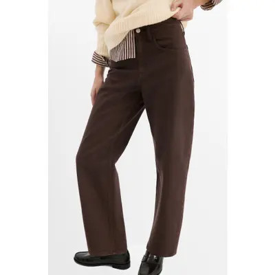 MANGO High Waist Barrel Jeans in Chocolate at Nordstrom, Size 2 | Nordstrom