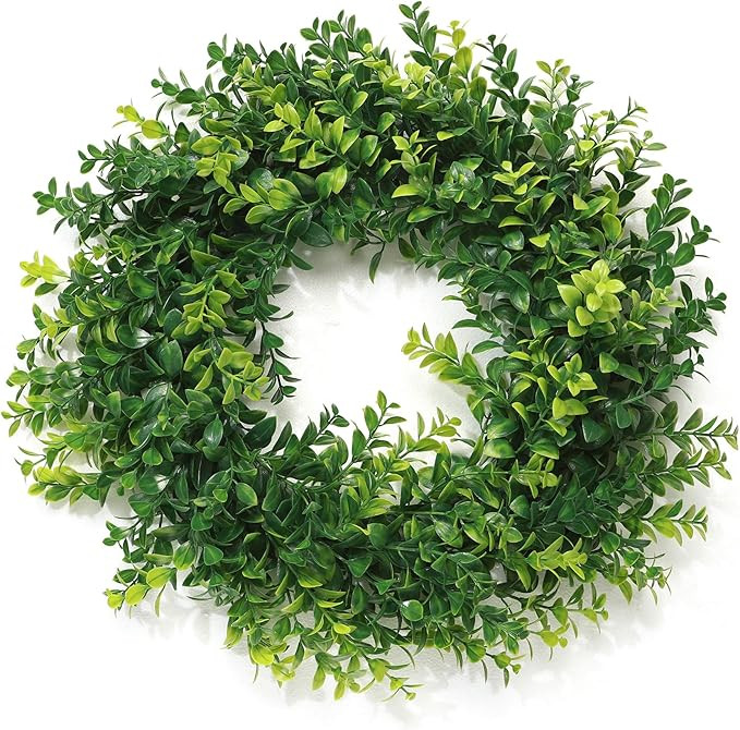 DDHS Boxwood Wreath for Front Door, 19" Artificial Green Farmhouse Wreaths for Wall Window Party ... | Amazon (US)
