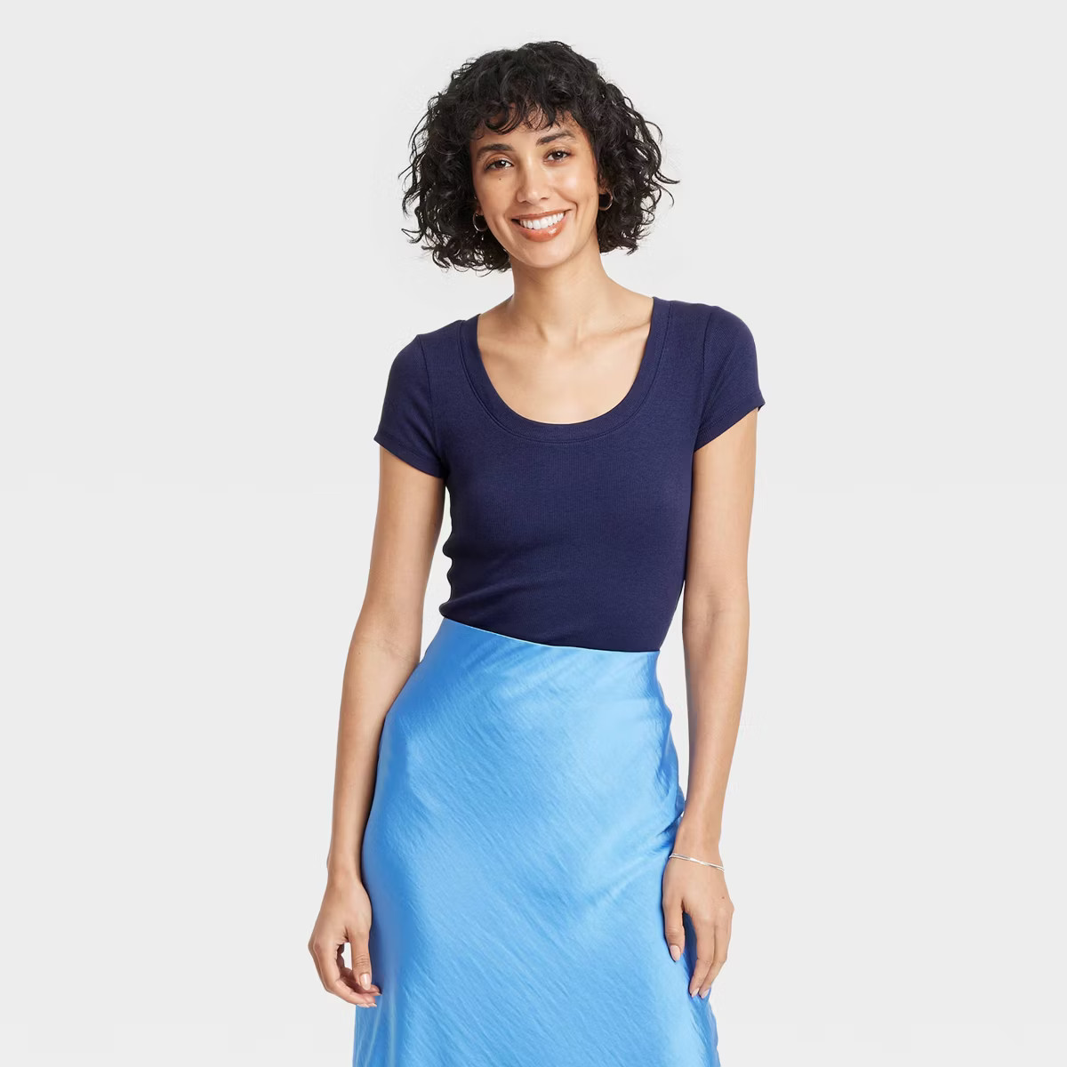 Women's Slim Fit Short Sleeve Ribbed Scoop Neck T-Shirt - A New Day™ | Target