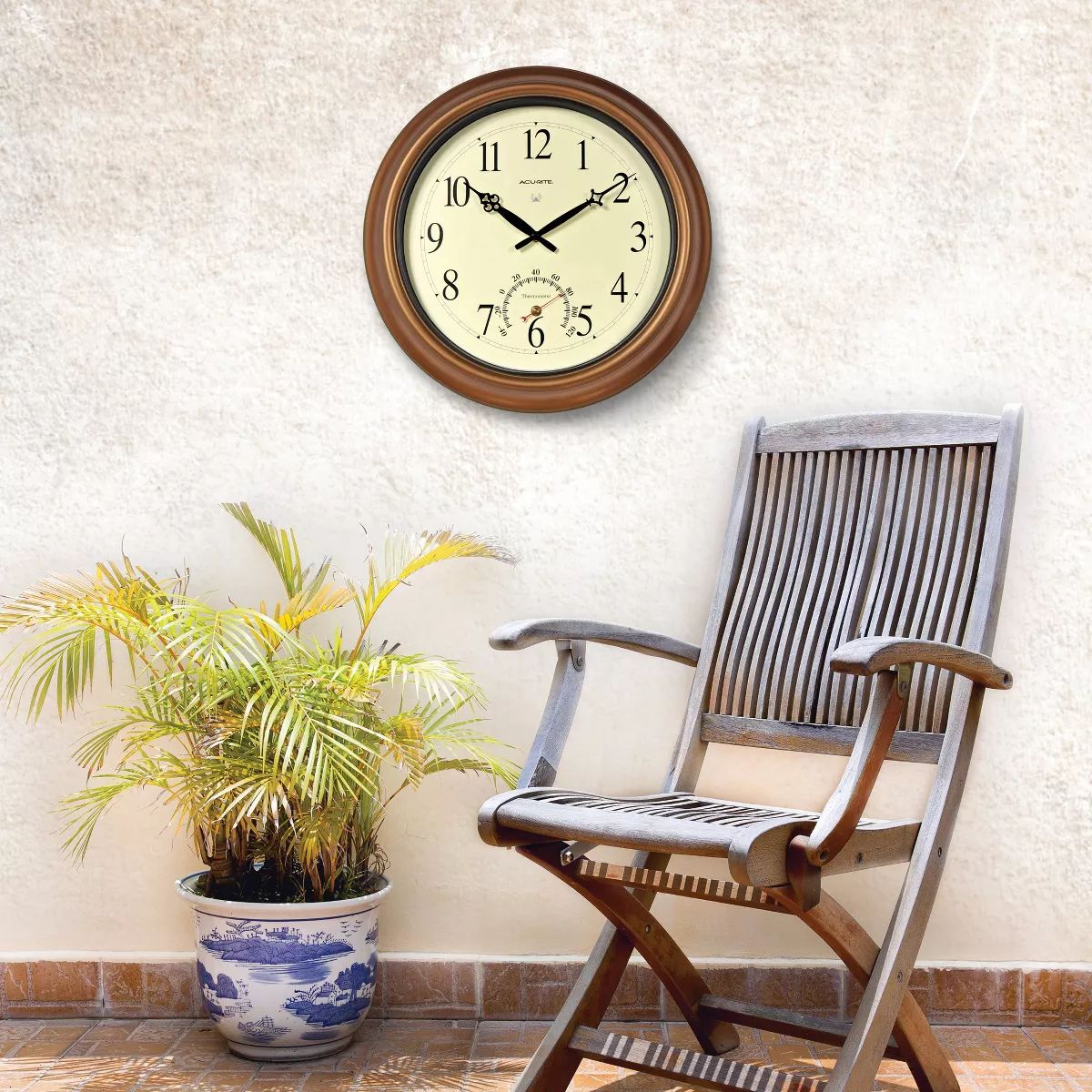 18" Metal Outdoor/Indoor Atomic Wall Clock with Thermometer - Copper Finish - AcuRite | Target