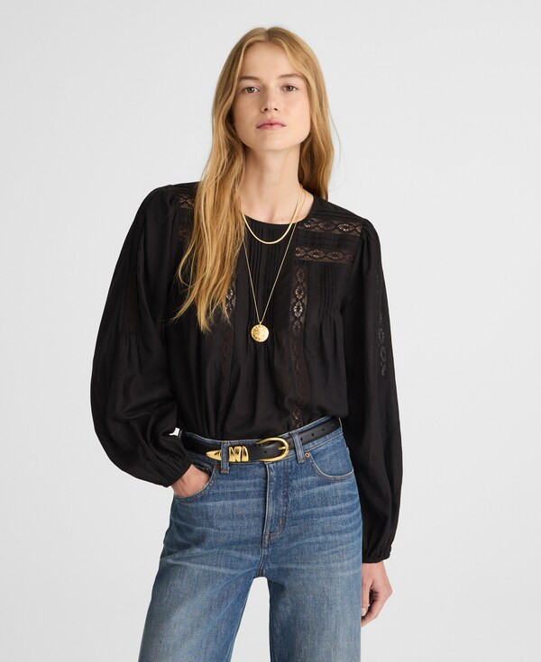 Lace-Insert Pintucked Long-Sleeve Top | Madewell