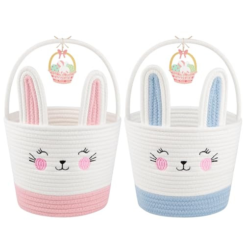 Personalized Easter Basket for Toddler, Woven Baby Easter Gifts Basket with Handle, Empty Bunny E... | Amazon (US)