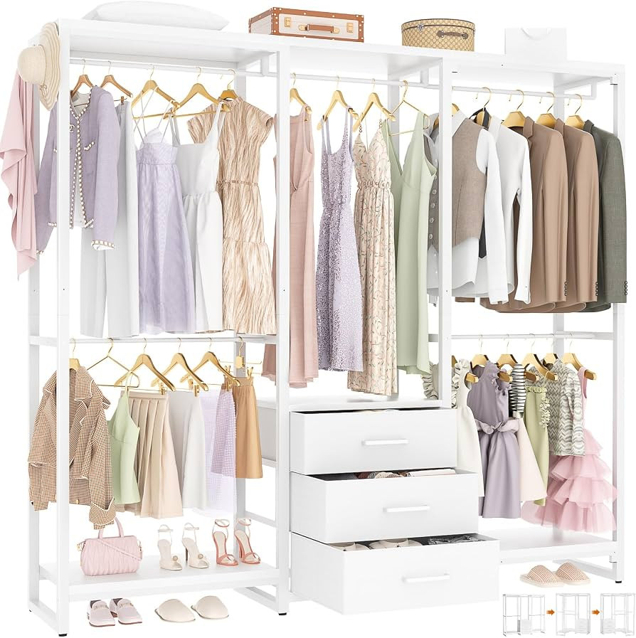 Aheaplus Garment Rack Heavy Duty Clothes Rack for Hanging Clothes,Clothing Rack with Drawers, Woo... | Amazon (US)