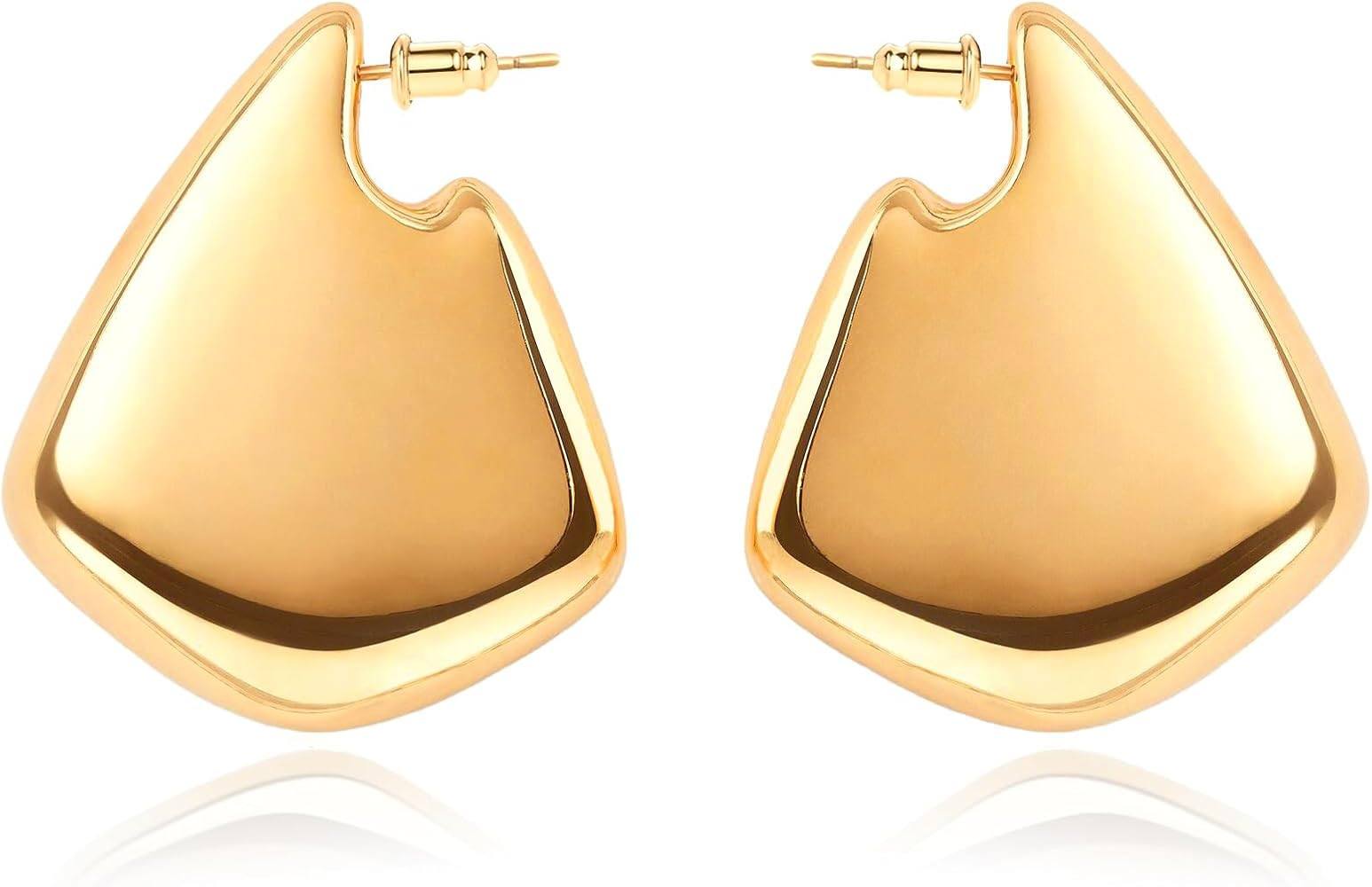 Gold Earrings for Women 14K Gold Plated Chunky Gold Earrings Fin Drop Earrings Dupes Irregular Wa... | Amazon (US)