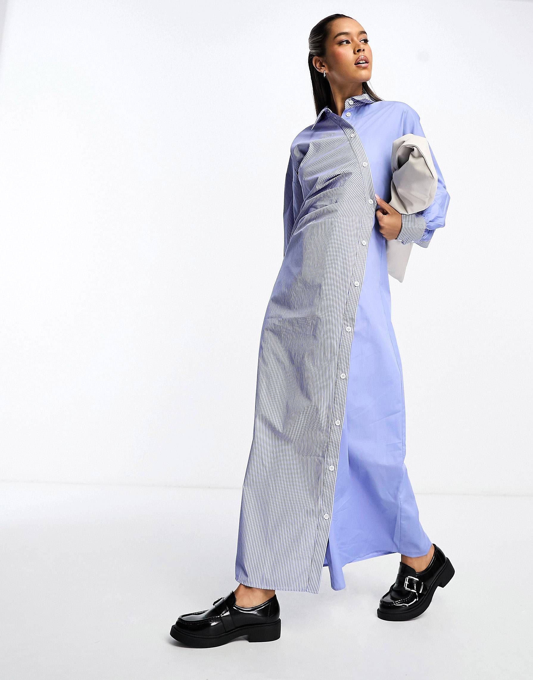 ASOS DESIGN colourblock stripe ruched maxi shirt dress | ASOS (Global)