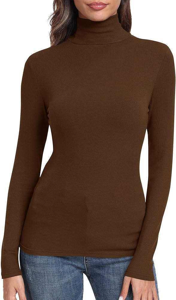 GEMBERA Womens Long Sleeve Turtle Neck Basic Slim Fitted Ribbed Knit Tops Thermal Shirts | Amazon (US)