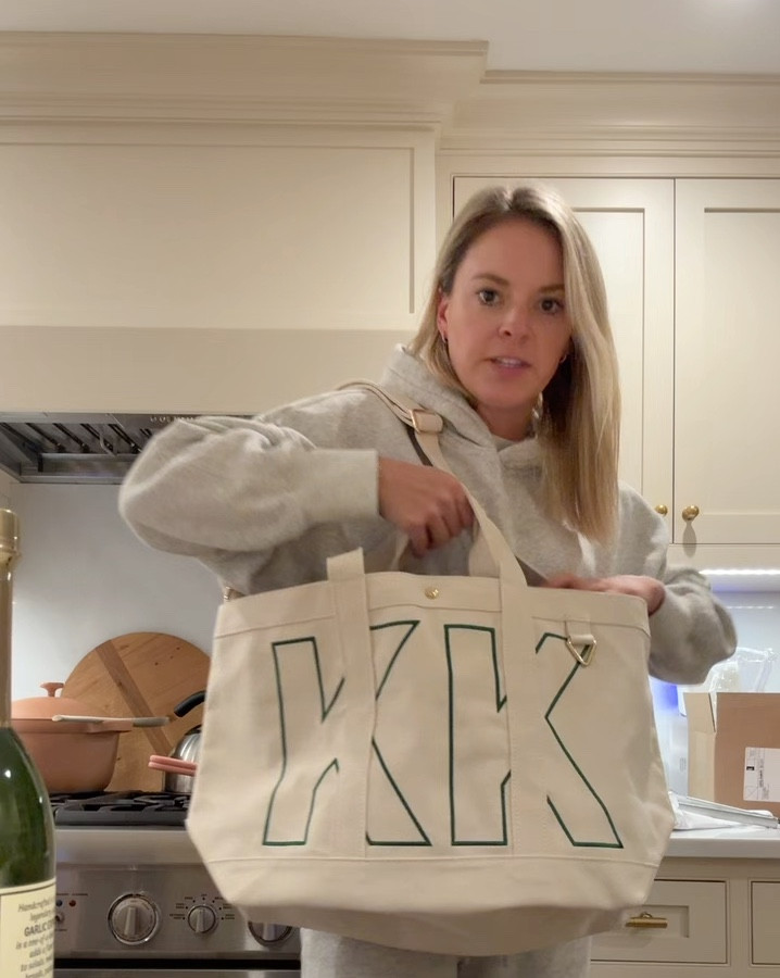 Custom tote bag is 25% off & would make a great gift! Comes in 3 sizes, this is the large. Choose your color tote, thread color and 2 or 3 letter monogram. (discount applied at checkout) 
Outfit details: small tee & hoodie, XS joggers, but wish I did smalls 

holiday gift idea 

#LTKFindsUnder100 #LTKHoliday #LTKGiftGuide