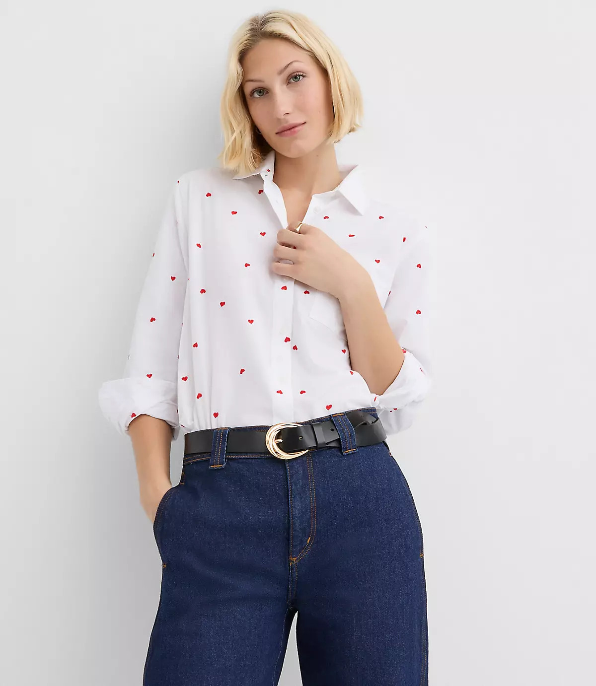 Heart Embroidered Everyday Relaxed Pocket Shirt | LOFT