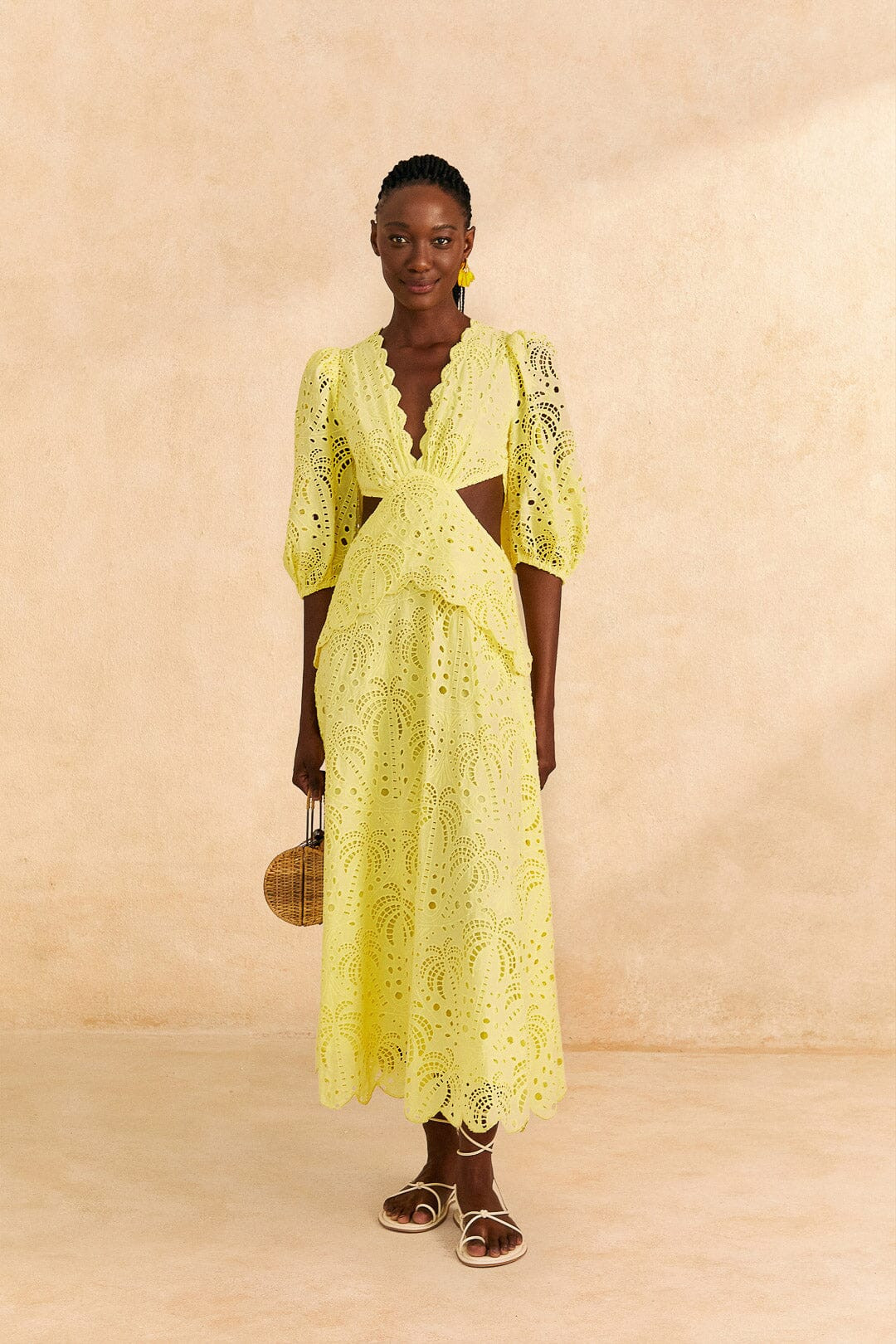 light yellow richelieu midi dress | FarmRio (US)