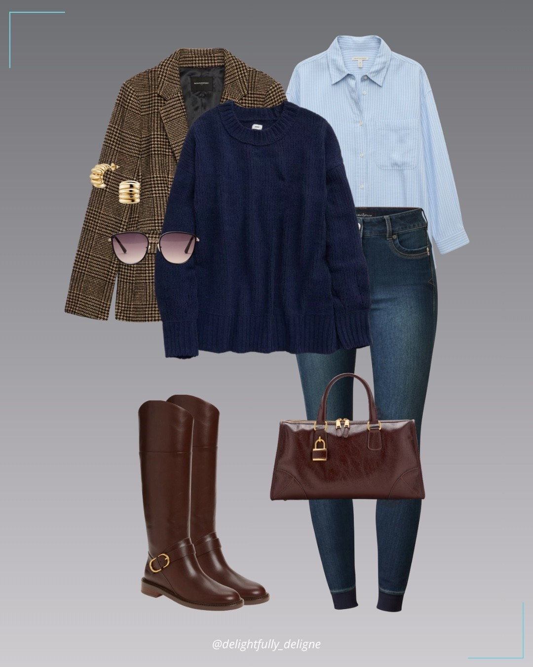 Ralph Lauren Equestrian Layers 🤎💙 Riding boots, candy crew sweater, tie-back button-up, denim knee-patch breeches, plaid blazer, shiny handled handbag, statement studs & black-and-gold oversized sunnies.

#LTKootd #LTKWorkwear #LTKOver40