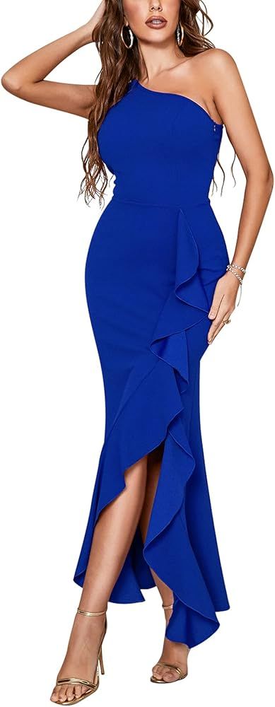 ABYOXI One Shoulder Formal Dresses for Women Maxi Cocktail Dresses Evening Party High Split Long Mer | Amazon (US)