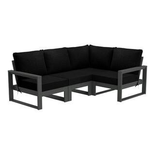 Endless Gray w/ Black Cushions Outdoor 4-Piece All Weather HDPE Plastic Deep Seating Patio Conversation Set | The Home Depot