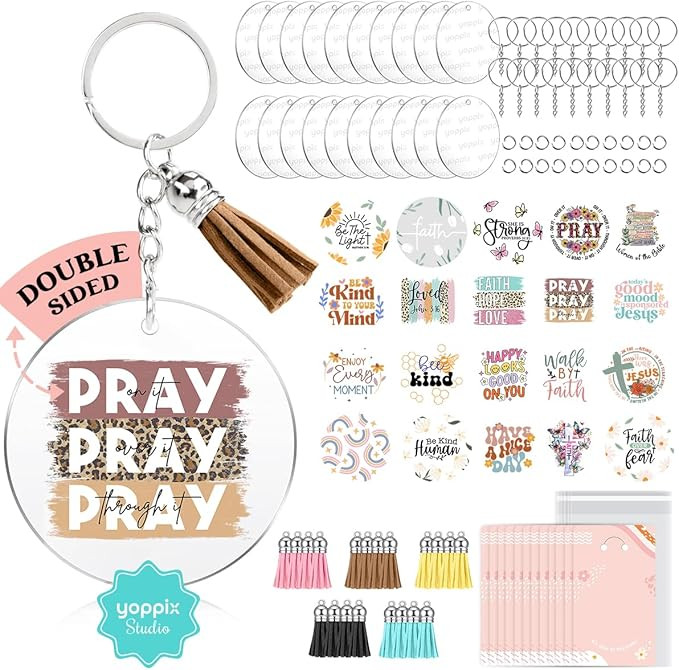 140 PCS Acrylic Keychain Blank Set, Faith Double-Sided UV DTF Stickers Acrylic Keychain Making Ki... | Amazon (US)