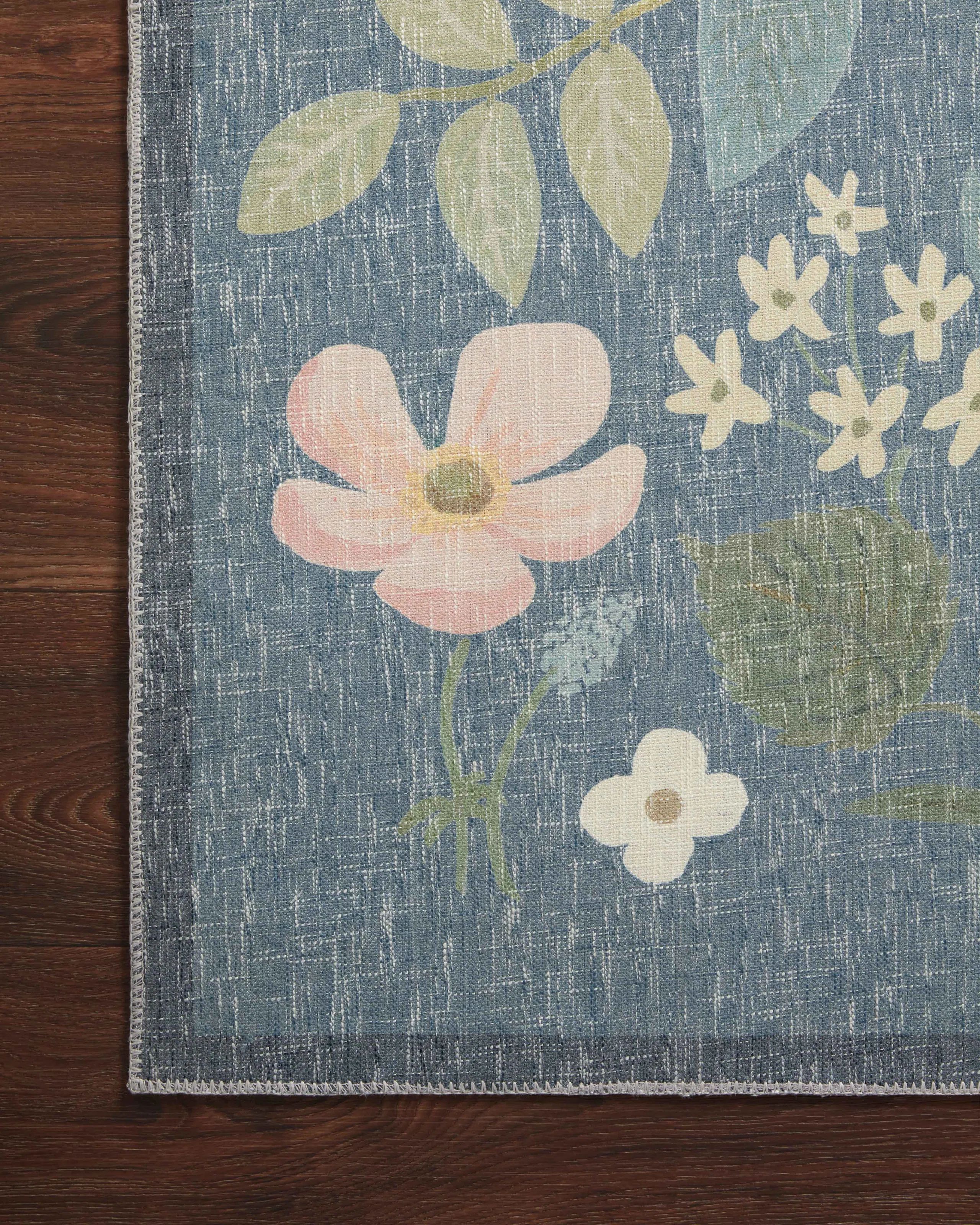 Rifle Paper Co. X Loloi Cotswolds COT-01 Strawberry Fields Teal 2''-6" X 7''-6" Rug | Wayfair North America