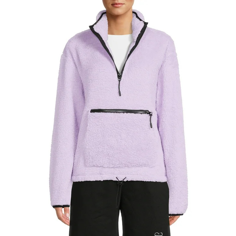 No Boundaries Juniors’ Sherpa Mock Neck Half Zip Pullover | Walmart (US)