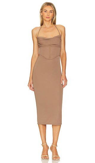 Thalia Corset Midi Dress in Mushroom | Revolve Clothing (Global)