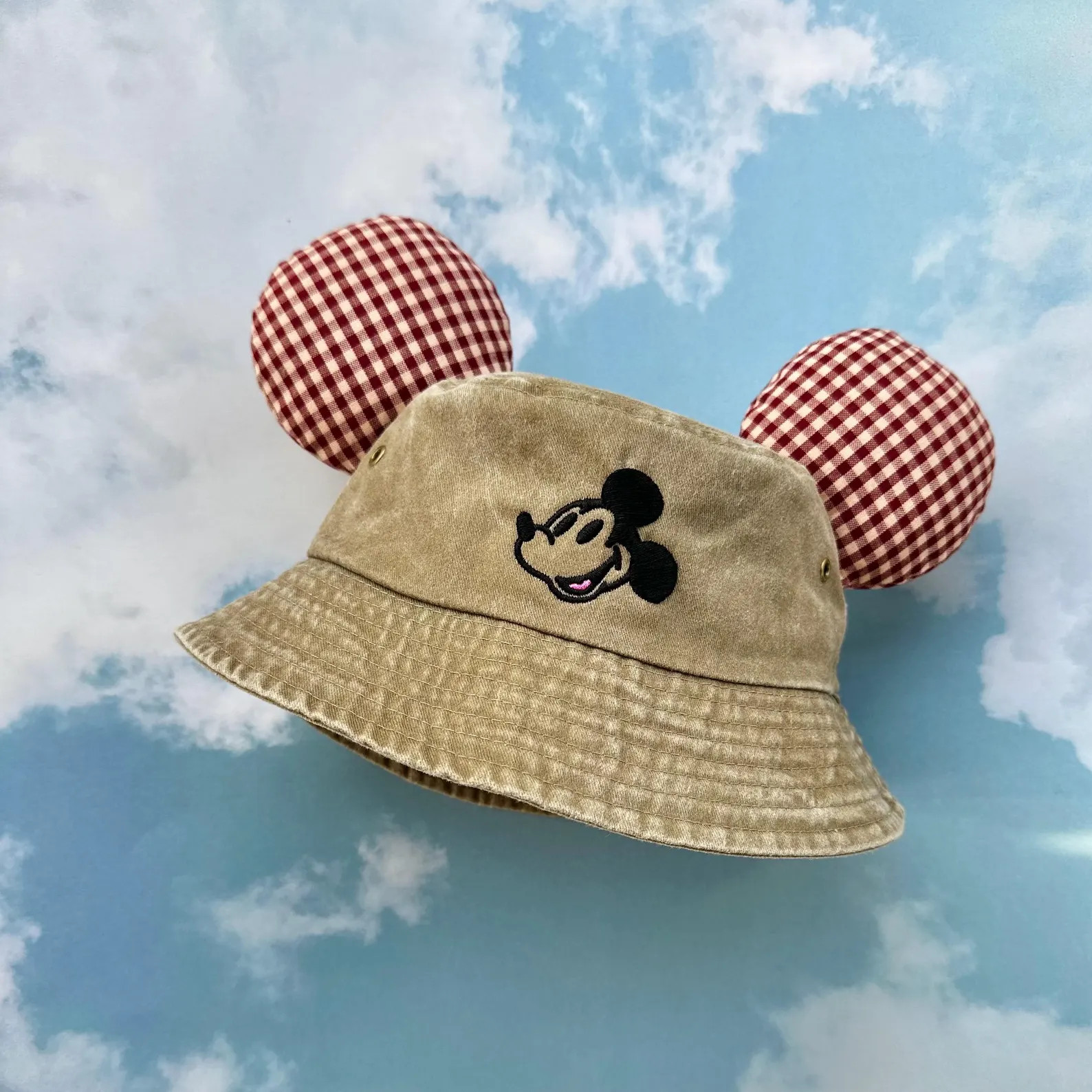 Embroidered Steamboat Mouse Plaid Ears Distressed Bucket Hat - Adjustable | Etsy (Global)