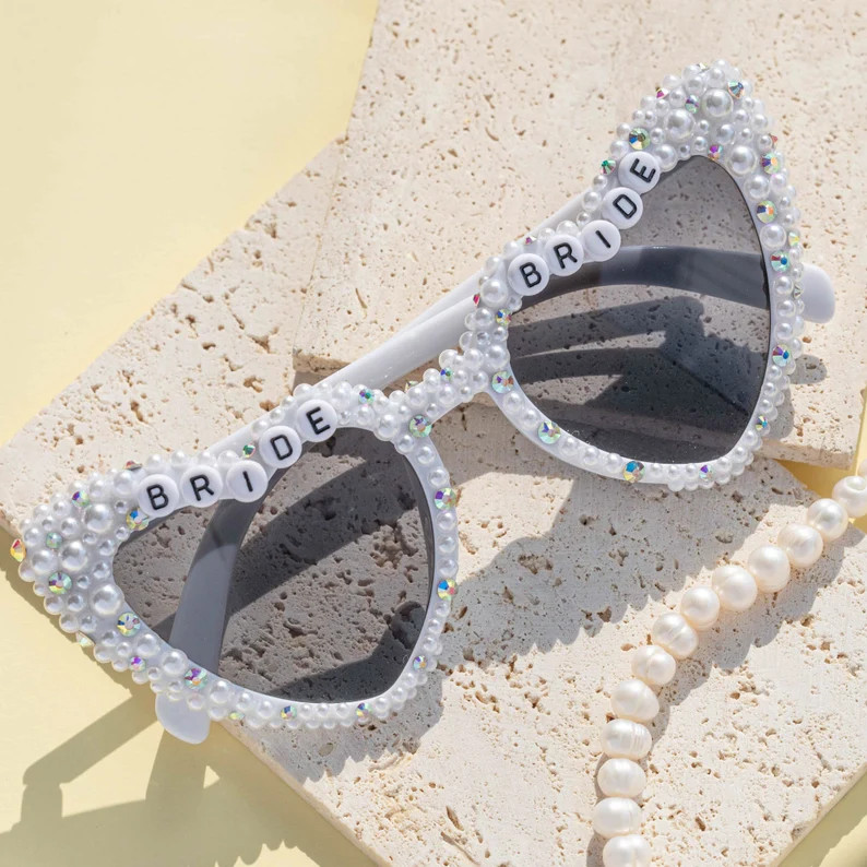 Heart Shaped Sunglasses,Personalized Pearl Glasses,Bridesmaid Glasses,Newlyweds Glasses,Bridal Su... | Etsy (US)