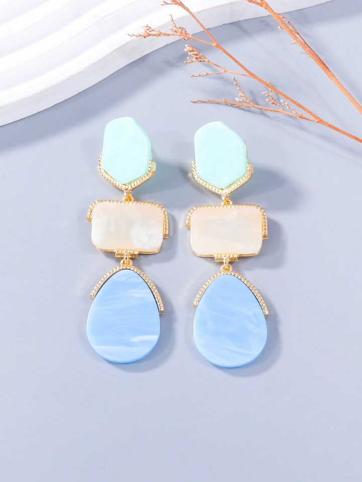 1pair Resin Geometric Pendant Earrings For Women Fashion Accessory | SHEIN