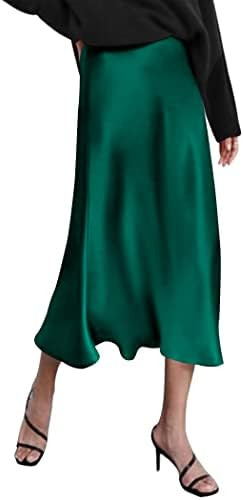 Zeagoo Skirts for Women High Waist Skirt Elegant Midi Skirt Satin | Amazon (US)