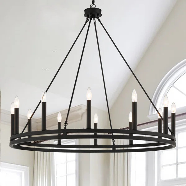 Finchley 12 - Light Dimmable Wagon Wheel Chandelier | Wayfair North America