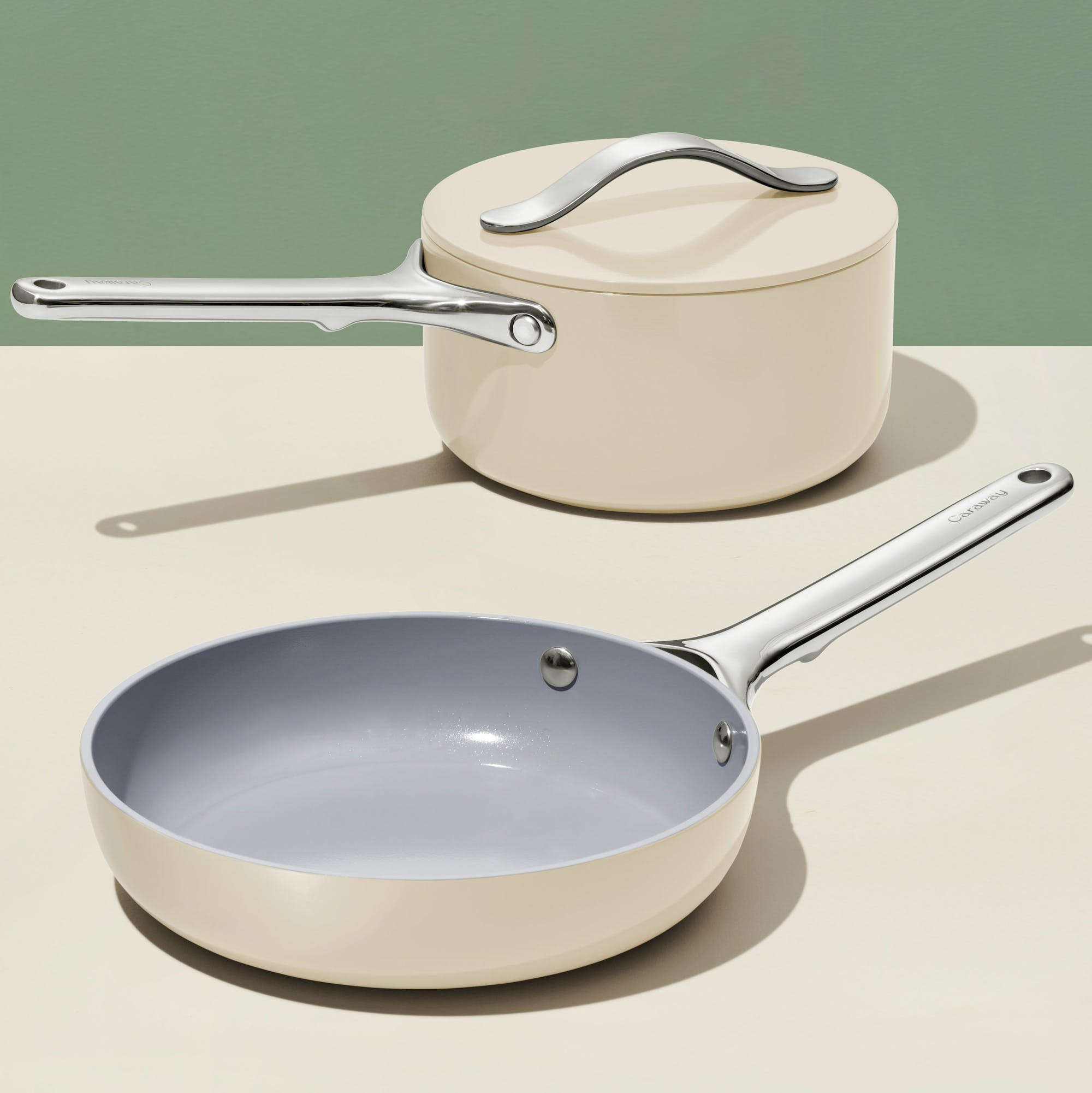 3 Piece Mini Duos Cookware Set In Cream | Non-Stick, Non-Toxic, PFAS-Free Ceramic Pans | Induction-Compatible For Healthy Cooking | Caraway | Caraway