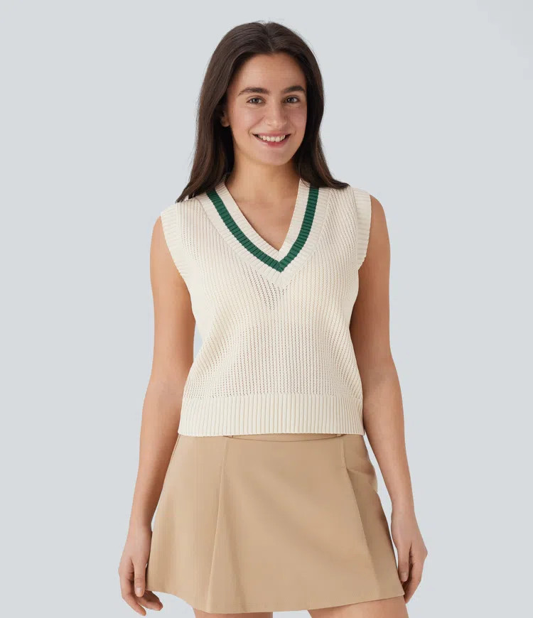 Women’s V Neck Color Block Casual Sweater Vest - Halara | HALARA