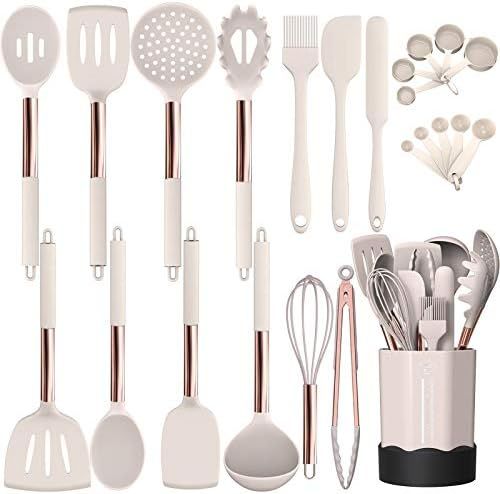 Silicone Cooking Utensil Set, Fungun Kitchen Utensils Set with Stainless Steel Handle 24 Pcs Kitchen | Amazon (US)