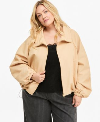 On 34th Trendy Plus Size Drawstring-Hem Utility Jacket, Macy's Exclusive - Warm Sesame | Macy's