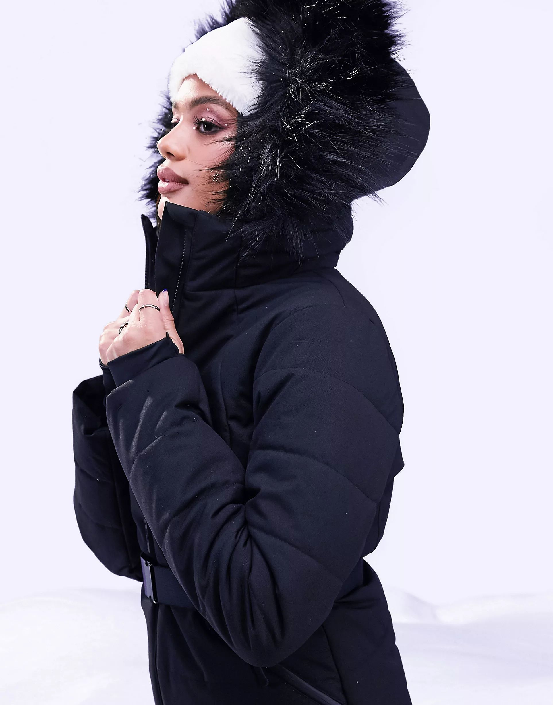 ASOS 4505 ski belted jacket with faux fur hood | ASOS (Global)