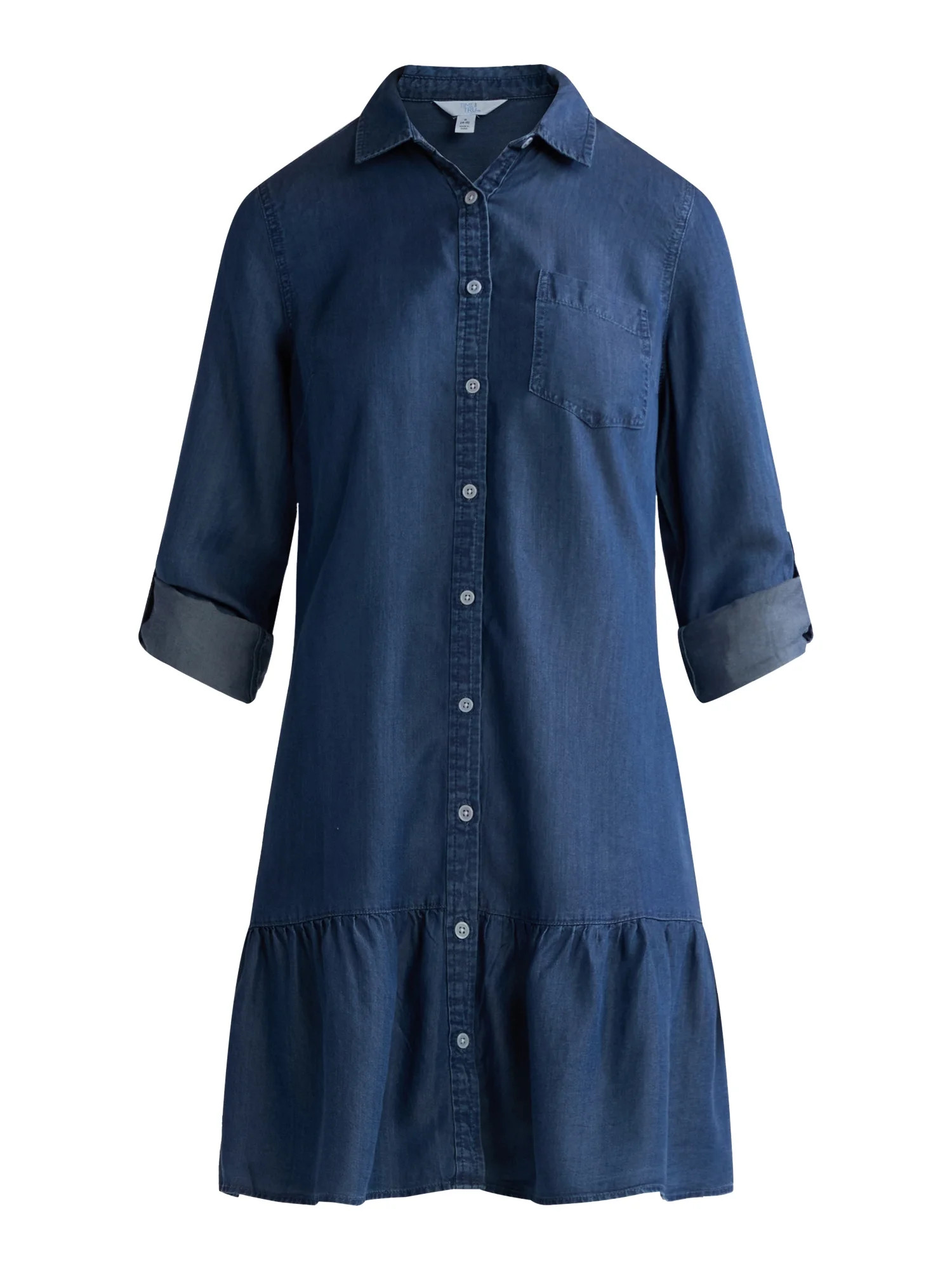 Time and Tru Women's and Women’s Plus Tiered Mini Shirtdress with Long Sleeves, Sizes XS-3XL | Walmart (US)
