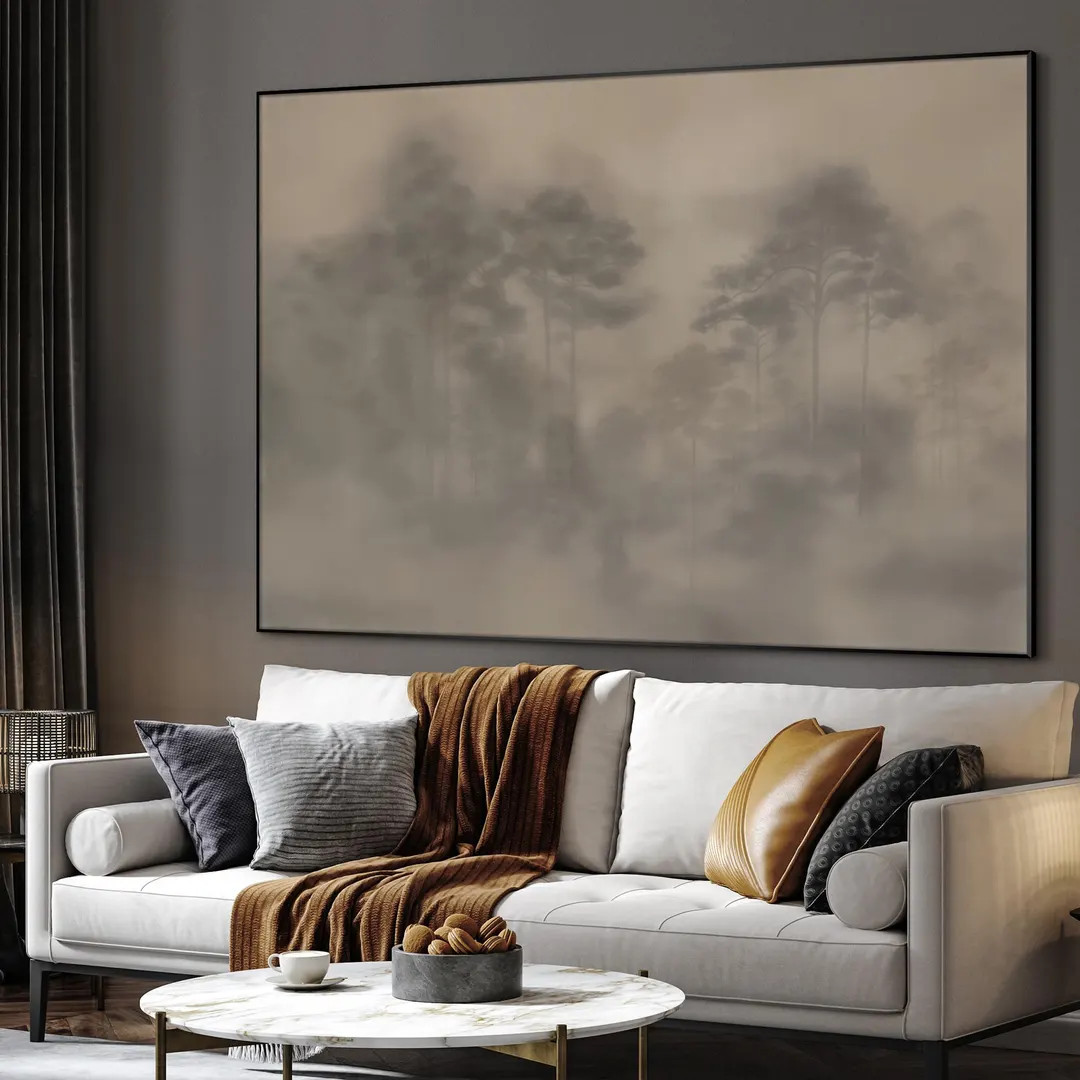 Extra Large Framed Wall Art, Misty Forest Landscape Print, Neutral Natural Toned Foggy Tree Artwo... | Etsy (US)