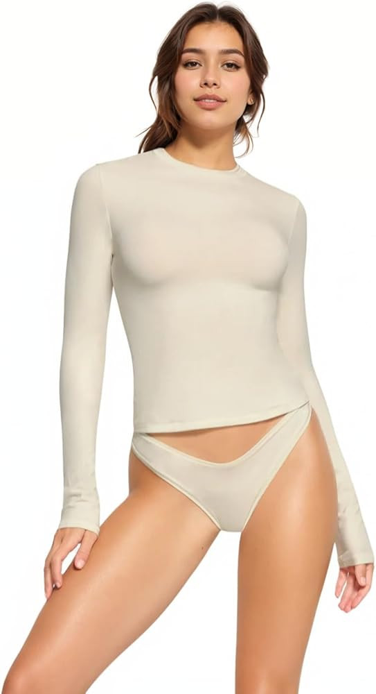 Crewneck Cotton Long Sleeve T Shirts for Women Basic Tees Crop Tops Slim Fitted Y2k Going Out Top... | Amazon (US)