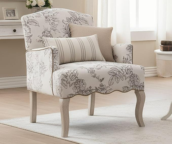 Floral Accent Chair Fabric Comfy Single Sofa Upholstered Modern Reading Chair with Removable Pill... | Amazon (US)