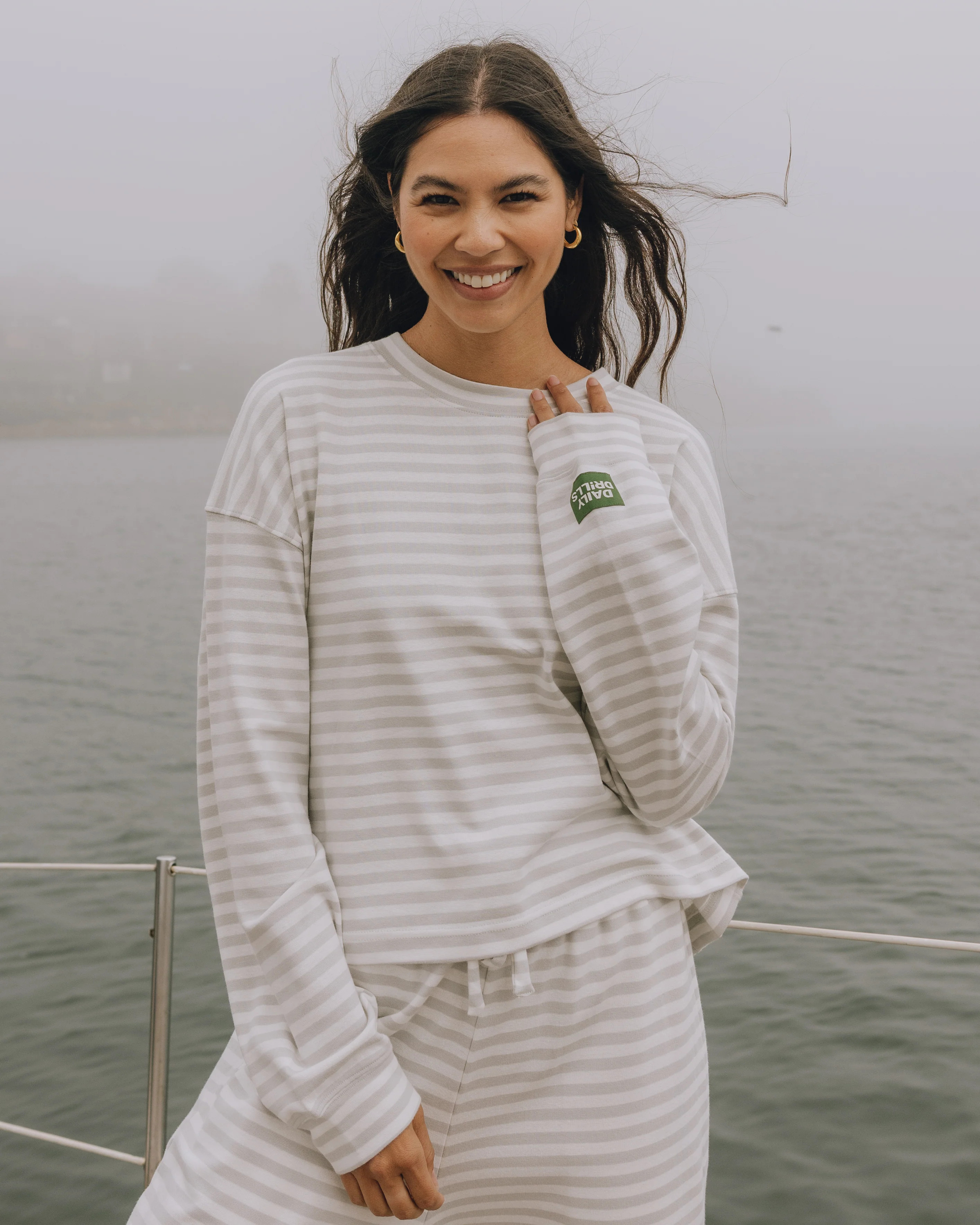 Striped Cotton Long Sleeve - Grey + Cream Stripe | Daily Drills