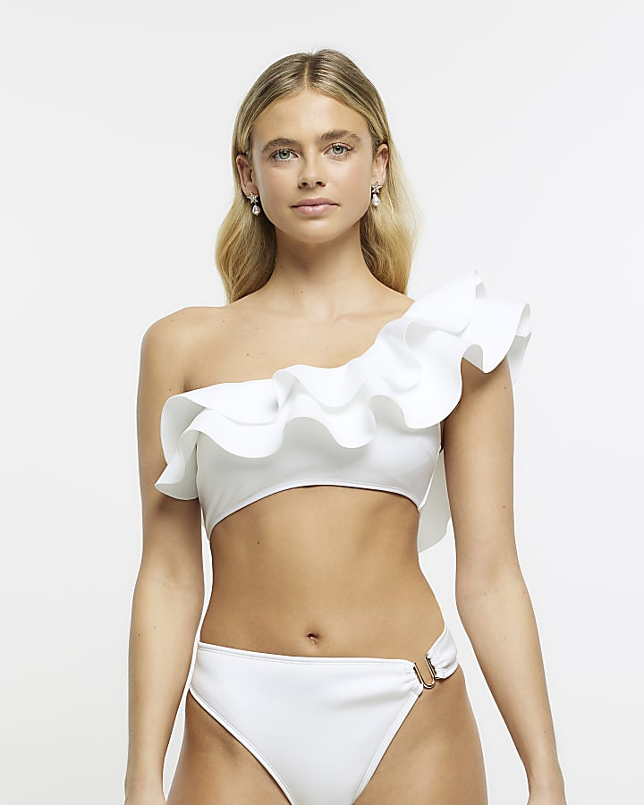 White frill one shoulder bikini top | River Island (UK & IE)