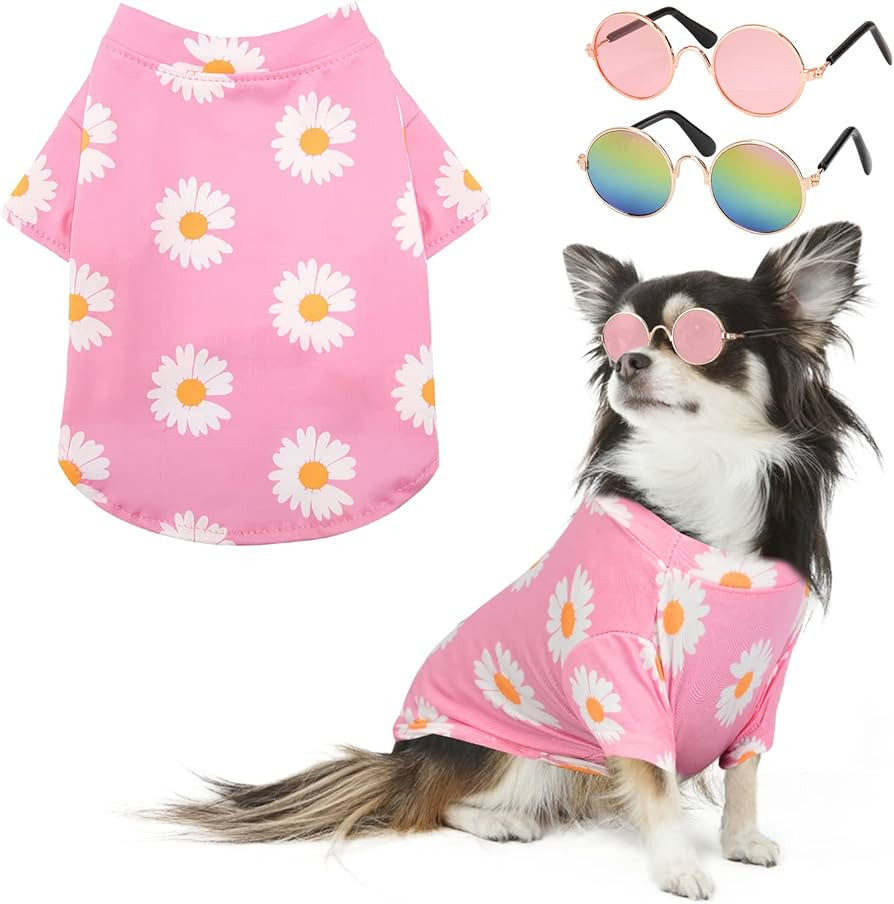 Dog Shirts for Medium Dogs Girl with Dog Glasses Hawaiian Puppy T Shirt Spring Summer Pet Clothes... | Amazon (US)